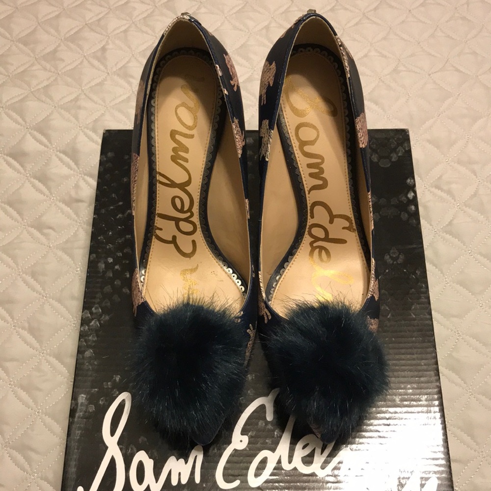 Sam Edelman Pom Pom blue heels size 8